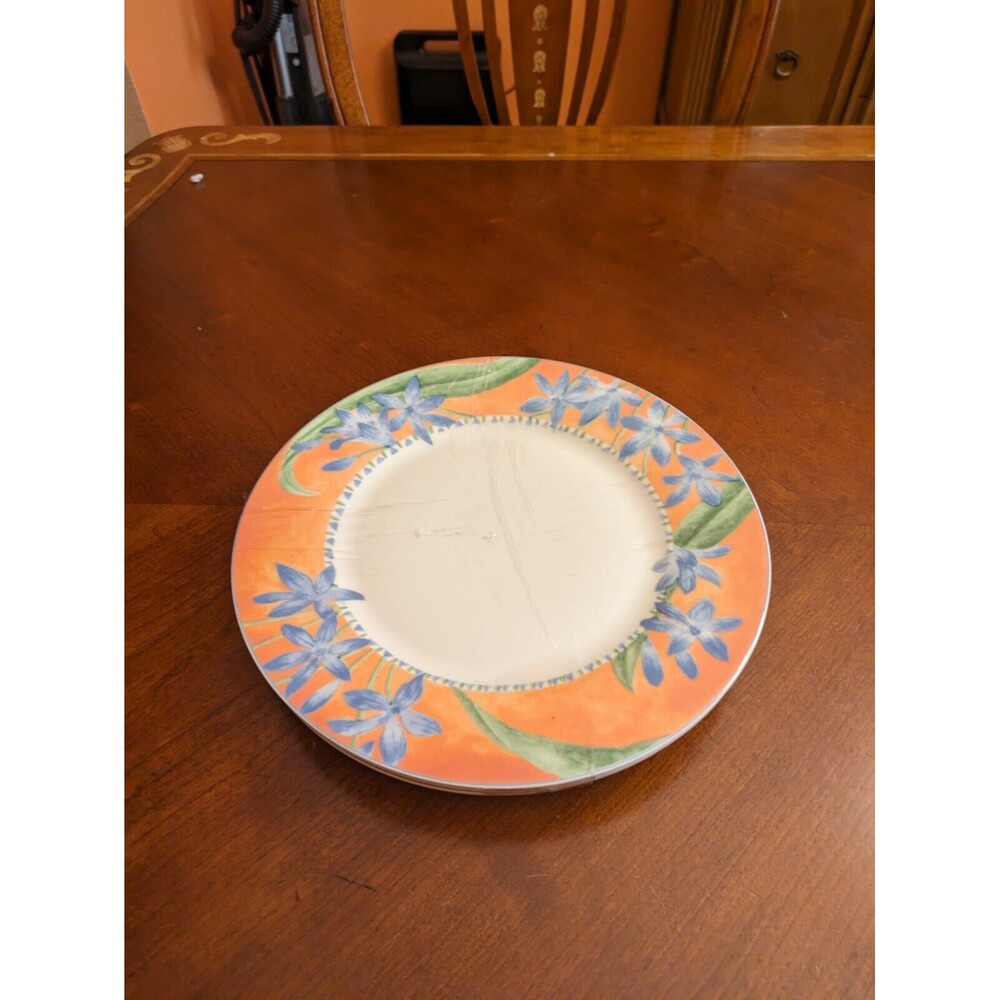 3 Studio Nova "Paradise" 10 1/2" Dinner Plates orange blue flowers LM101